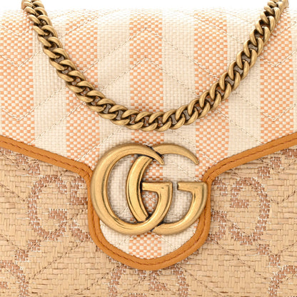 Gucci Raffia GG Monogram Matelasse GG Marmont Chain Wallet Natural Beige Off White Sun Oil 9 of 12