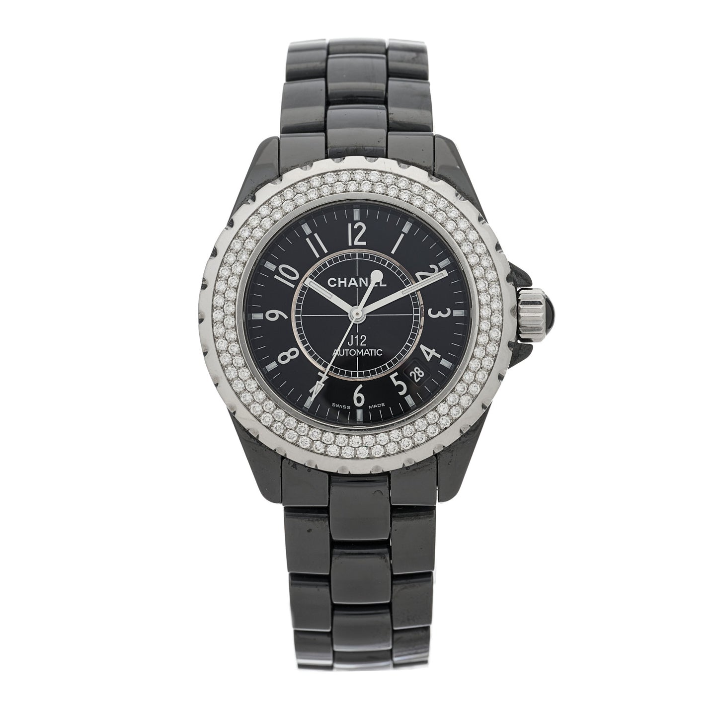 Stainless Steel Ceramic Diamond Pave Bezel 41mm J12 Automatic Watch Black