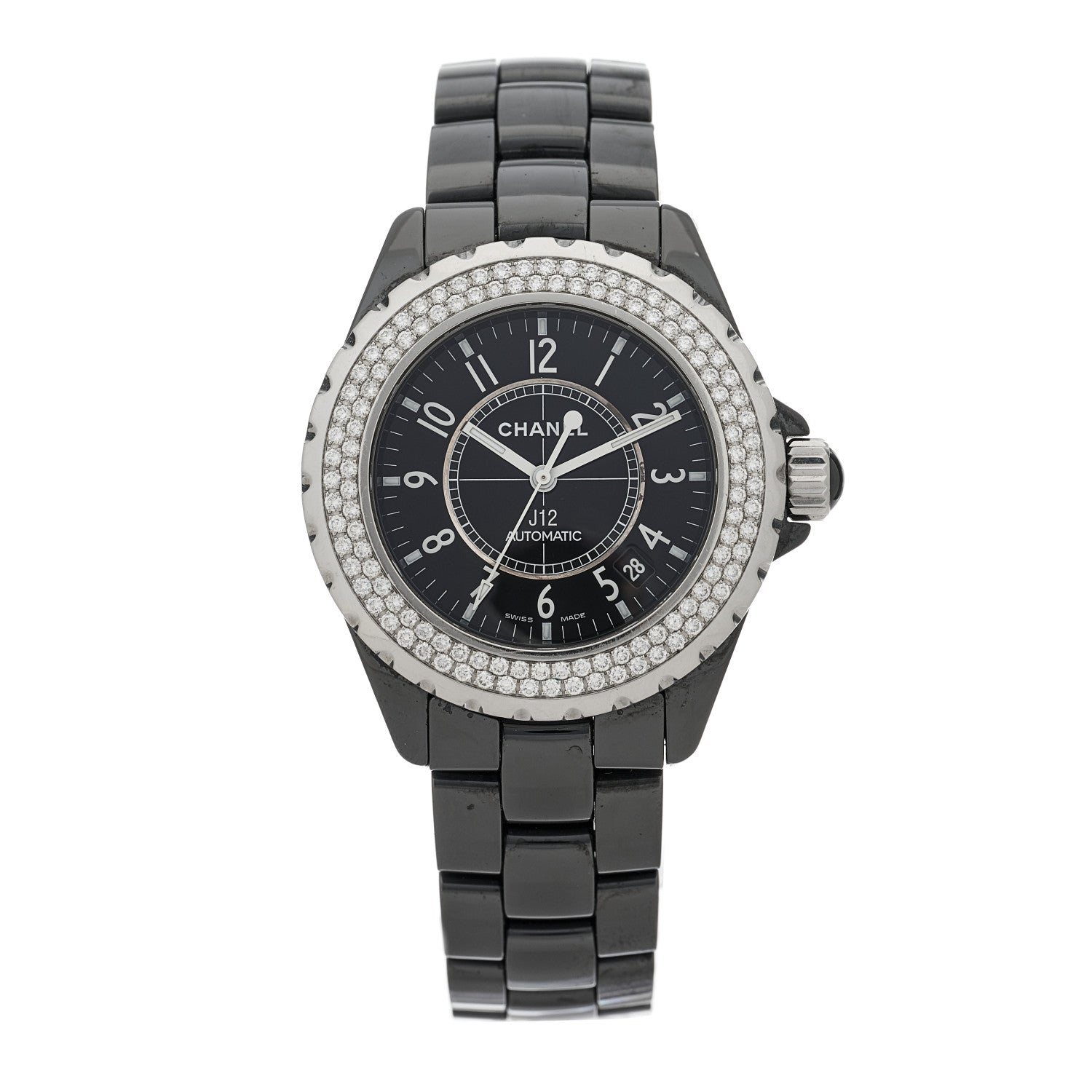 Chanel Stainless Steel Ceramic Diamond Pave Bezel 41mm J12 Automatic Watch Black 1 of 5