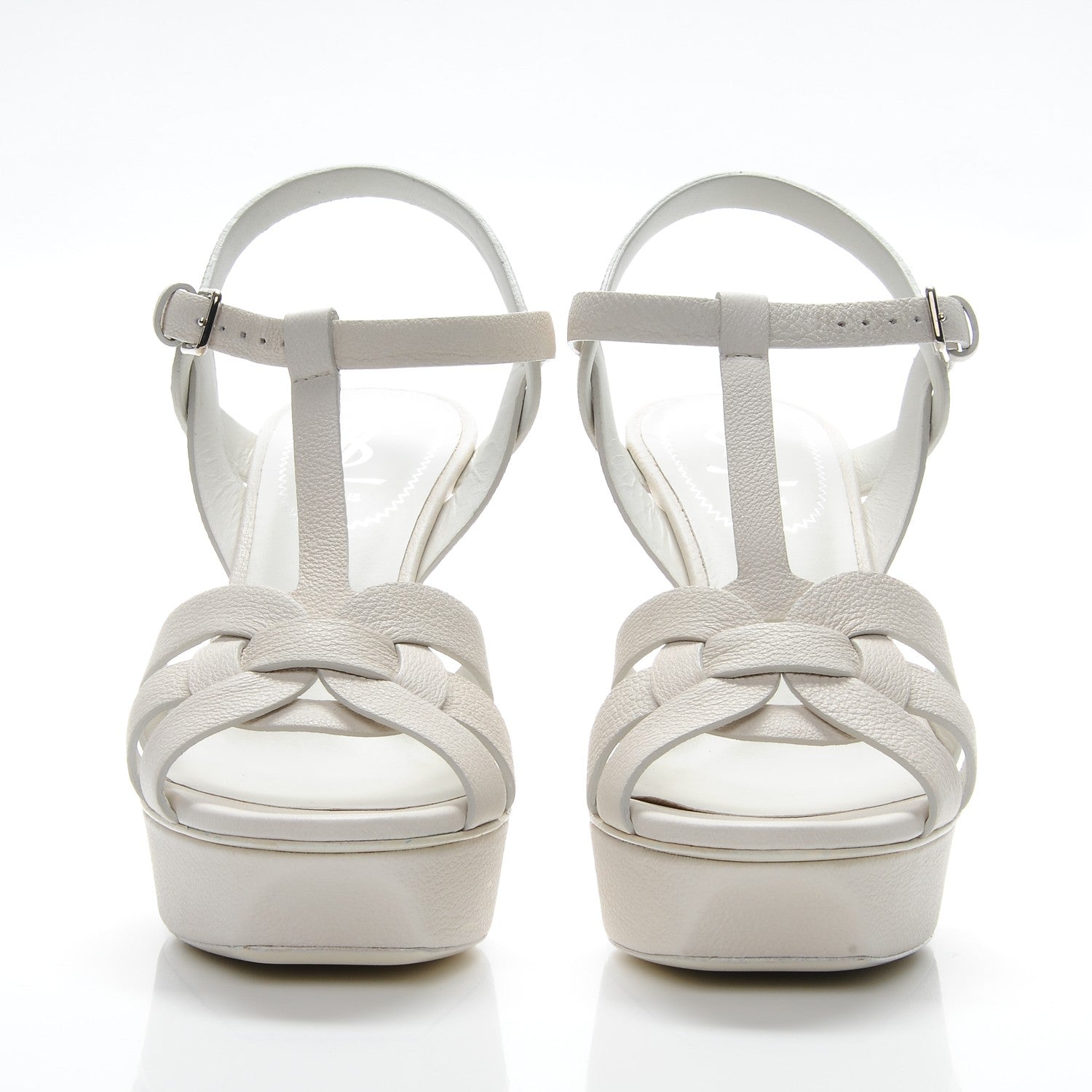 Saint Laurent Calfskin Tribute 75 Platform Sandals 37.5 Porcellana 2 of 7