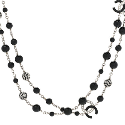 Chanel Pearl Crystal Beaded CC Multi Strand Necklace Black Silver 1 of 6