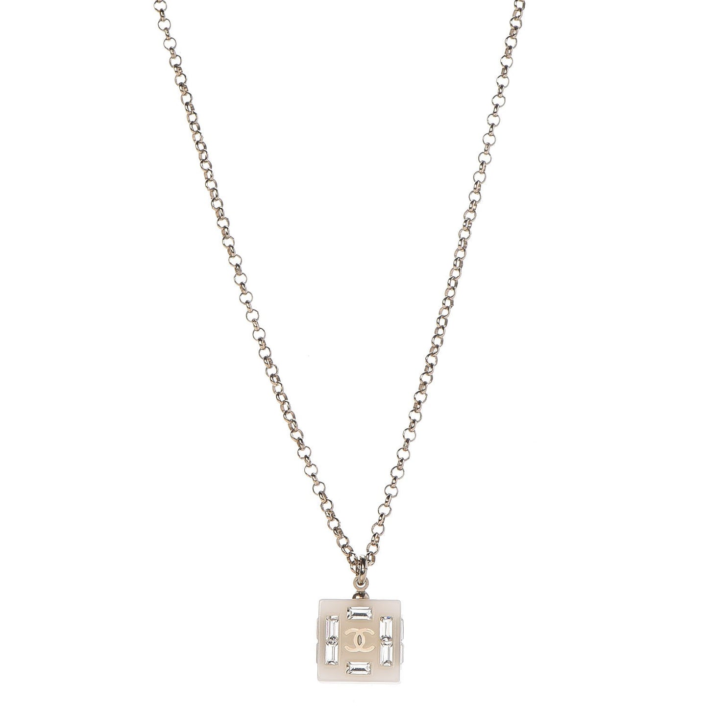 Resin Baguette Crystal Geometric Square CC Necklace White
