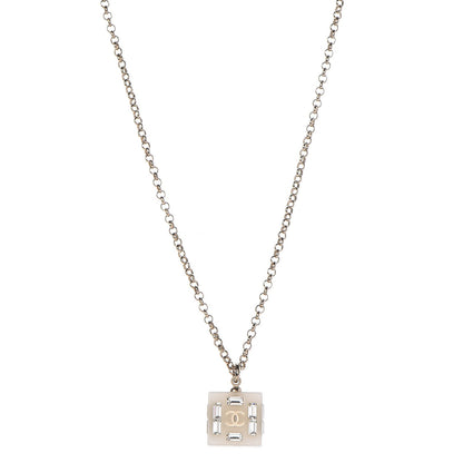 Chanel Resin Baguette Crystal Geometric Square CC Necklace White 1 of 6