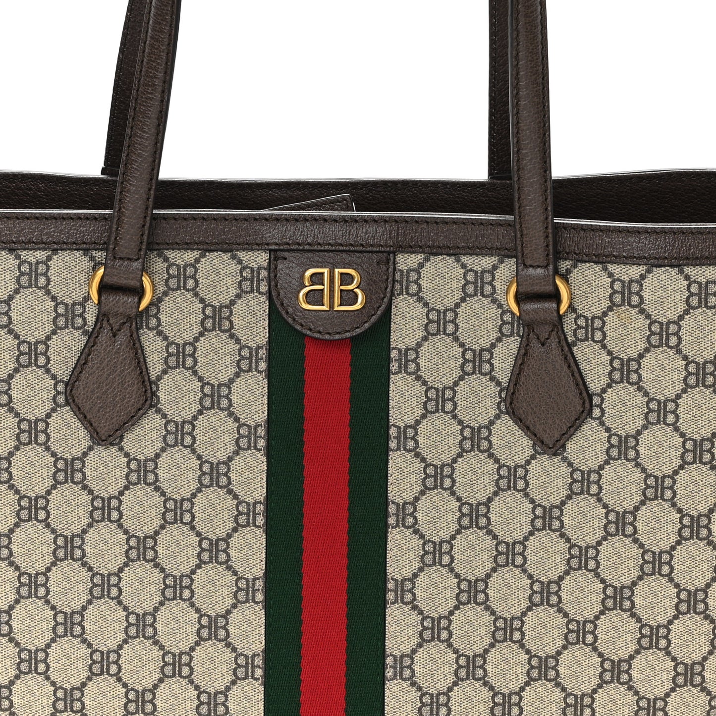 X BALENCIAGA BB Supreme Monogram Web Medium Ophidia Shopping Tote Beige New Acero