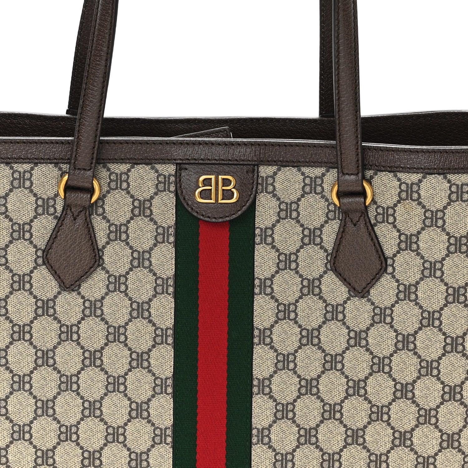 Gucci X BALENCIAGA BB Supreme Monogram Web Medium Ophidia Shopping Tote Beige New Acero 8 of 10