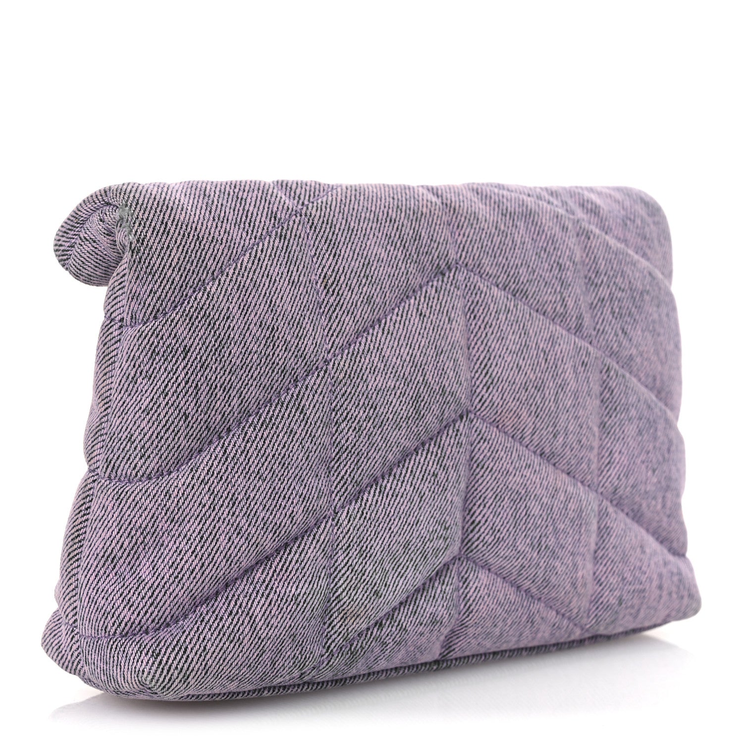 Saint Laurent Denim Quilted Loulou Puffer Monogram Pouch Clutch Bleached Lilac 4 of 11