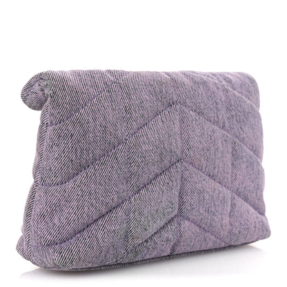 Saint Laurent Denim Quilted Loulou Puffer Monogram Pouch Clutch Bleached Lilac 4 of 11