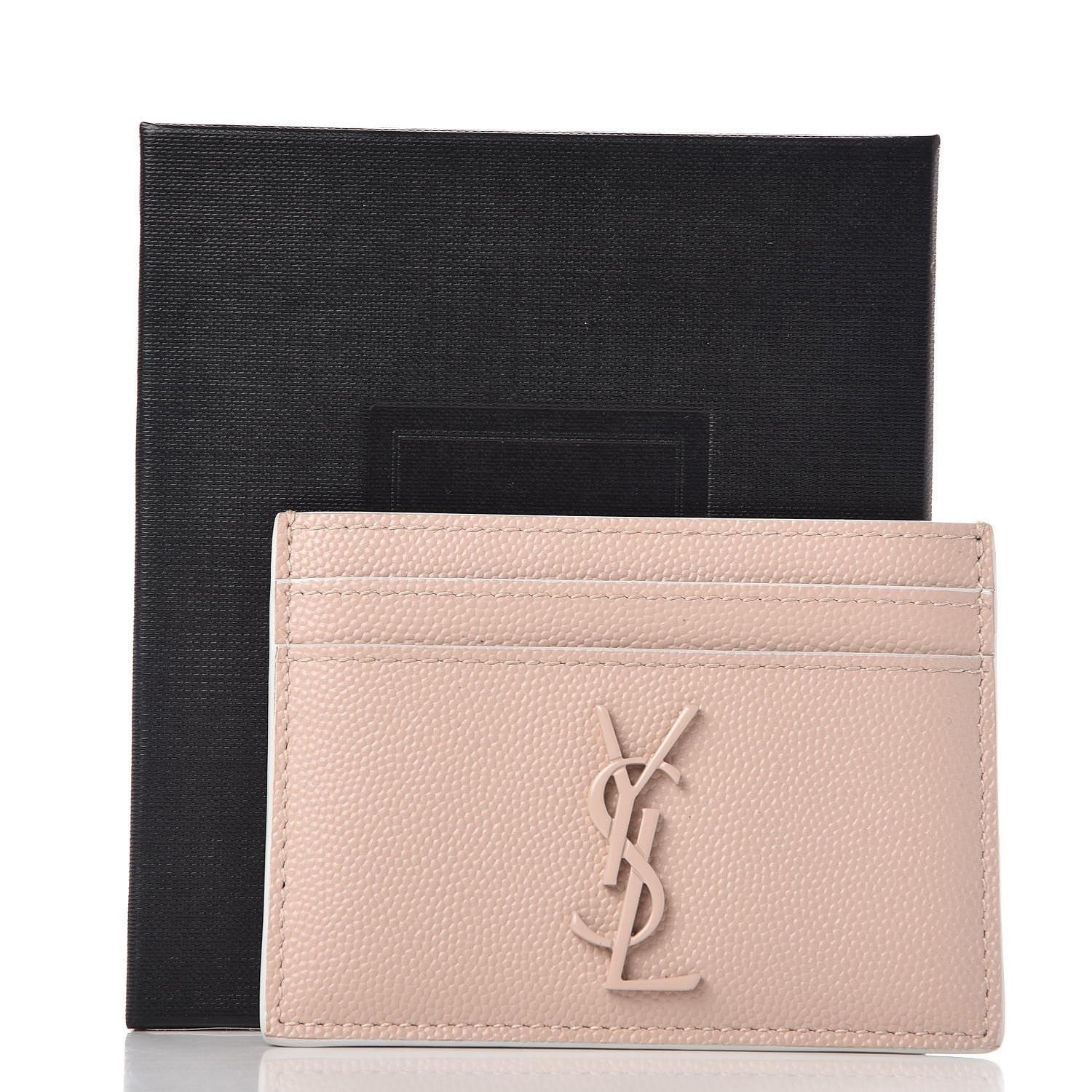 Saint Laurent Grain De Poudre Monogram Credit Card Case Rose 8 of 8
