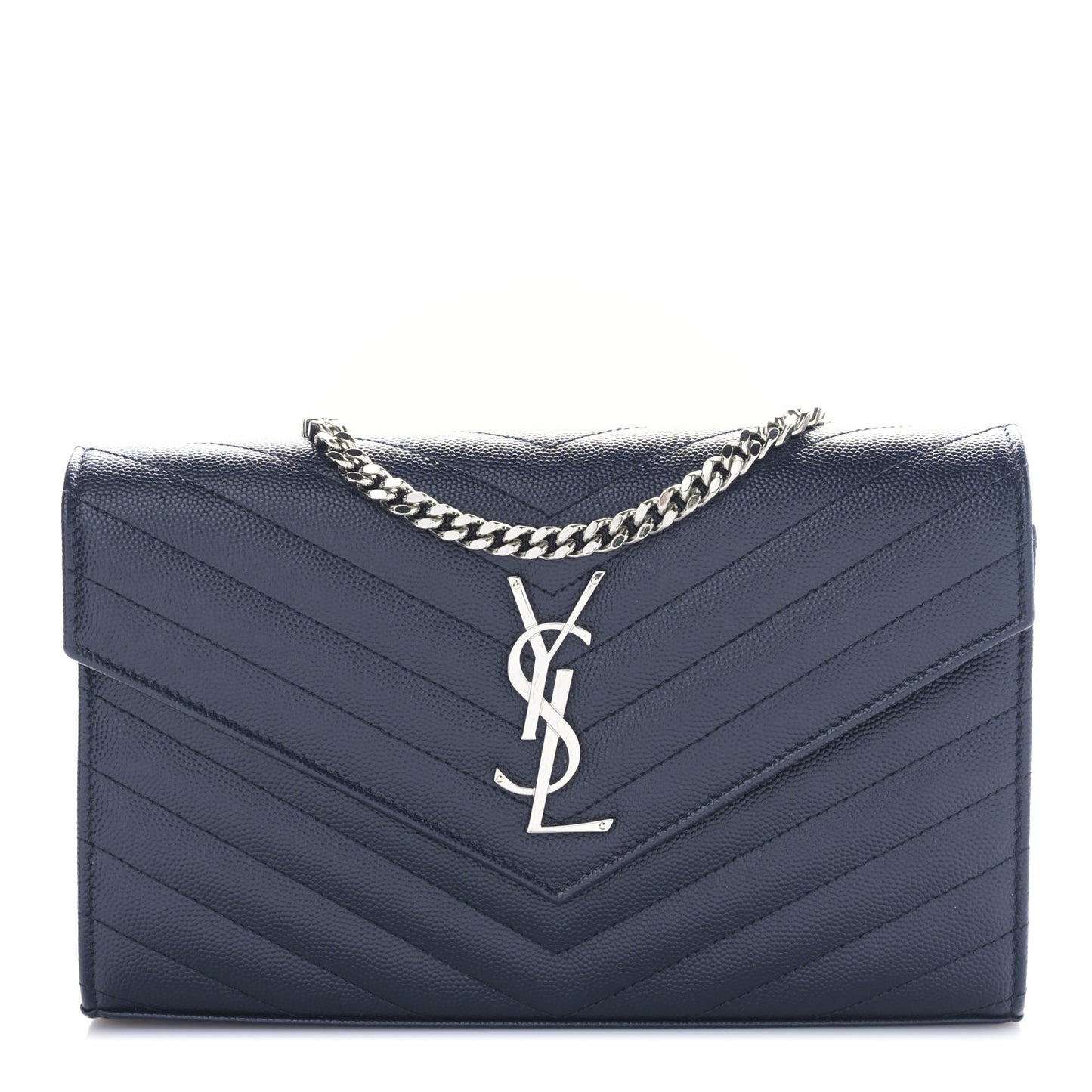 Grain De Poudre Matelasse Chevron Monogram Chain Wallet Deep Marine