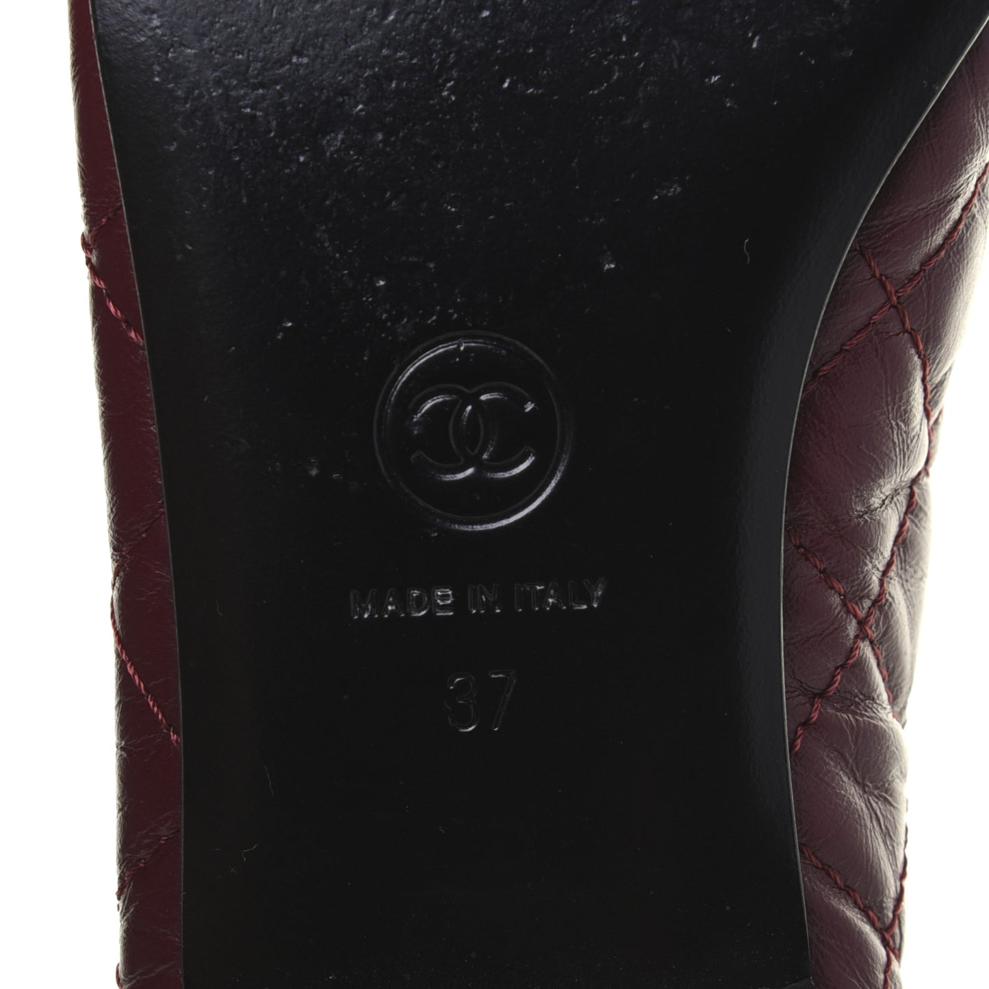 Tumbled Calfskin Quilted Cap Toe Ballerina Flats 37 Burgundy