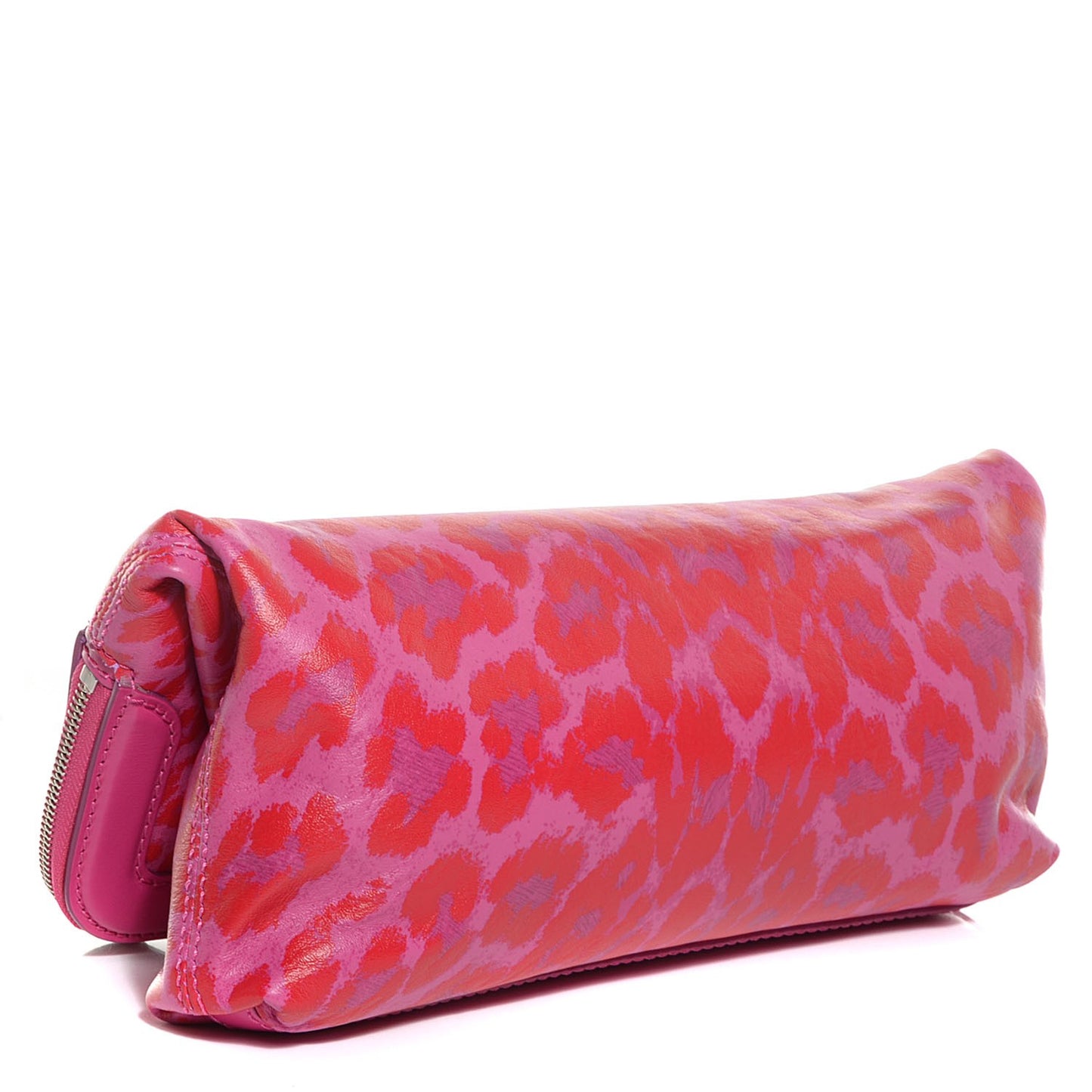 Leather Printed Leopard Padlock Skull Clutch Pink