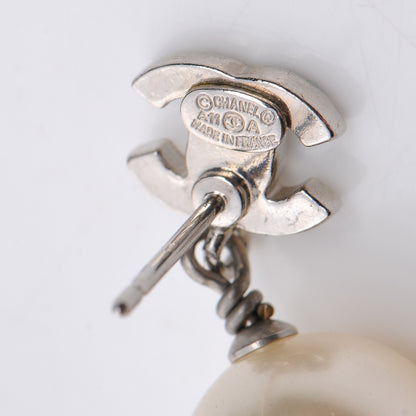 Chanel Crystal Pearl CC Drop Earrings Silver 4 of 5