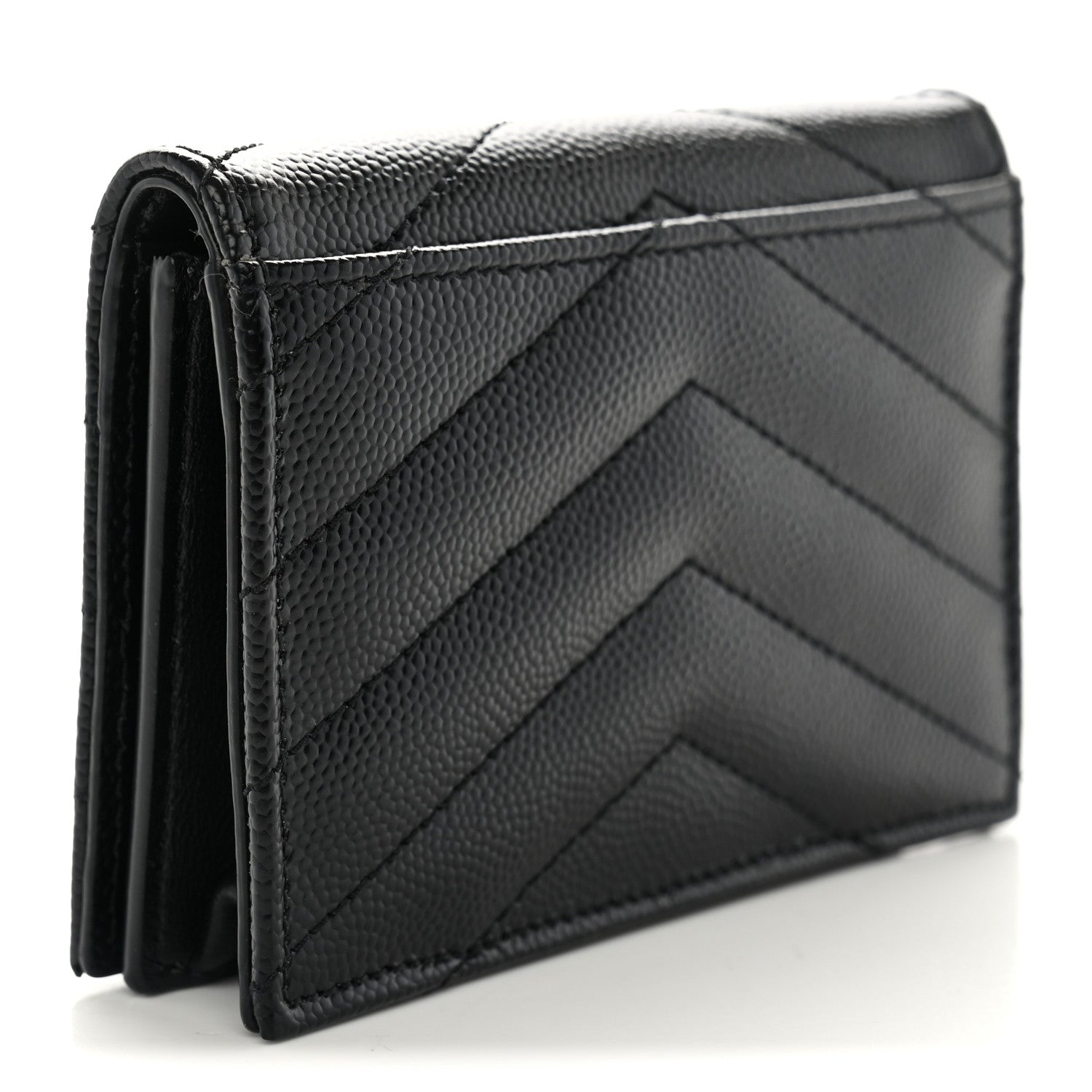 Saint Laurent Grain De Poudre Matelasse Chevron Monogram Flap Card Case Black 3 of 9