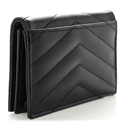Saint Laurent Grain De Poudre Matelasse Chevron Monogram Flap Card Case Black 3 of 9