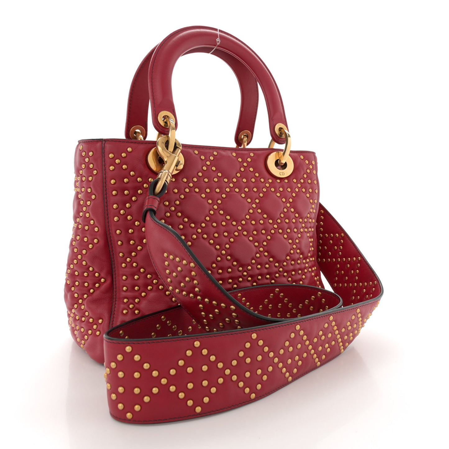 Calfskin Cannage Studded Medium Supple Lady Dior Red