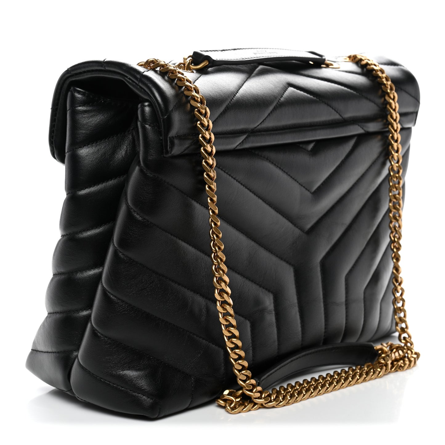 Calfskin Y Quilted Monogram Medium Loulou Chain Satchel Black