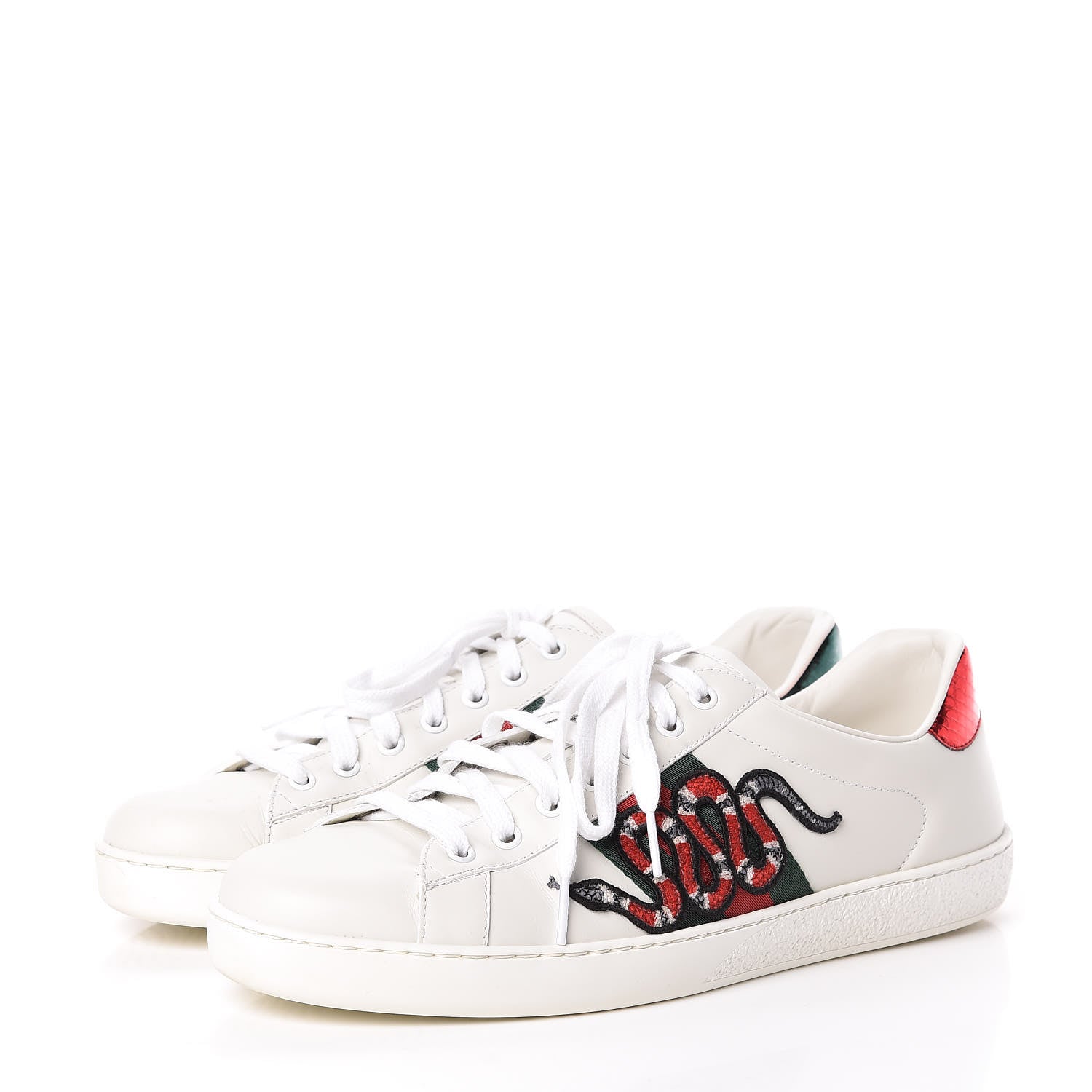 Gucci Calfskin Ayers Kingsnake Embroidered Mens Ace Sneakers 9.5 Green Red 3 of 13