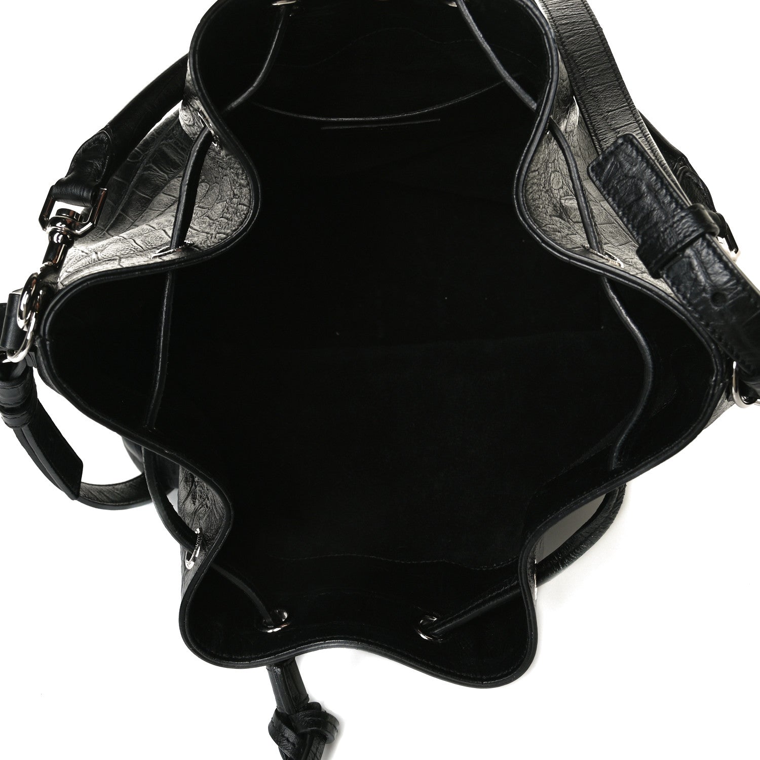 Saint Laurent Calfskin Crocodile Embossed Large Emmanuelle Bucket Bag Black 6 of 31