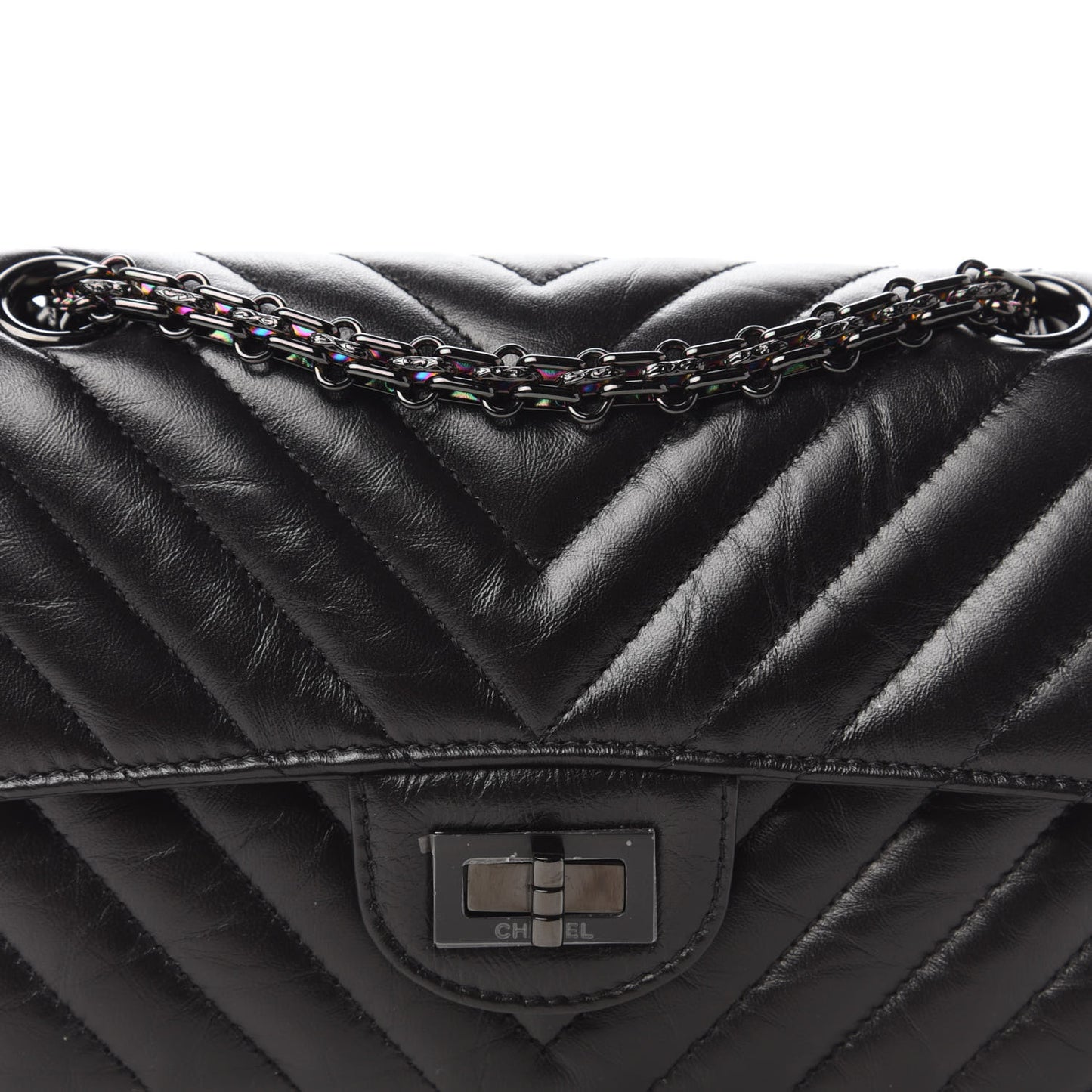 Aged Calfskin Chevron Quilted 2.55 Reissue Mini Flap So Black