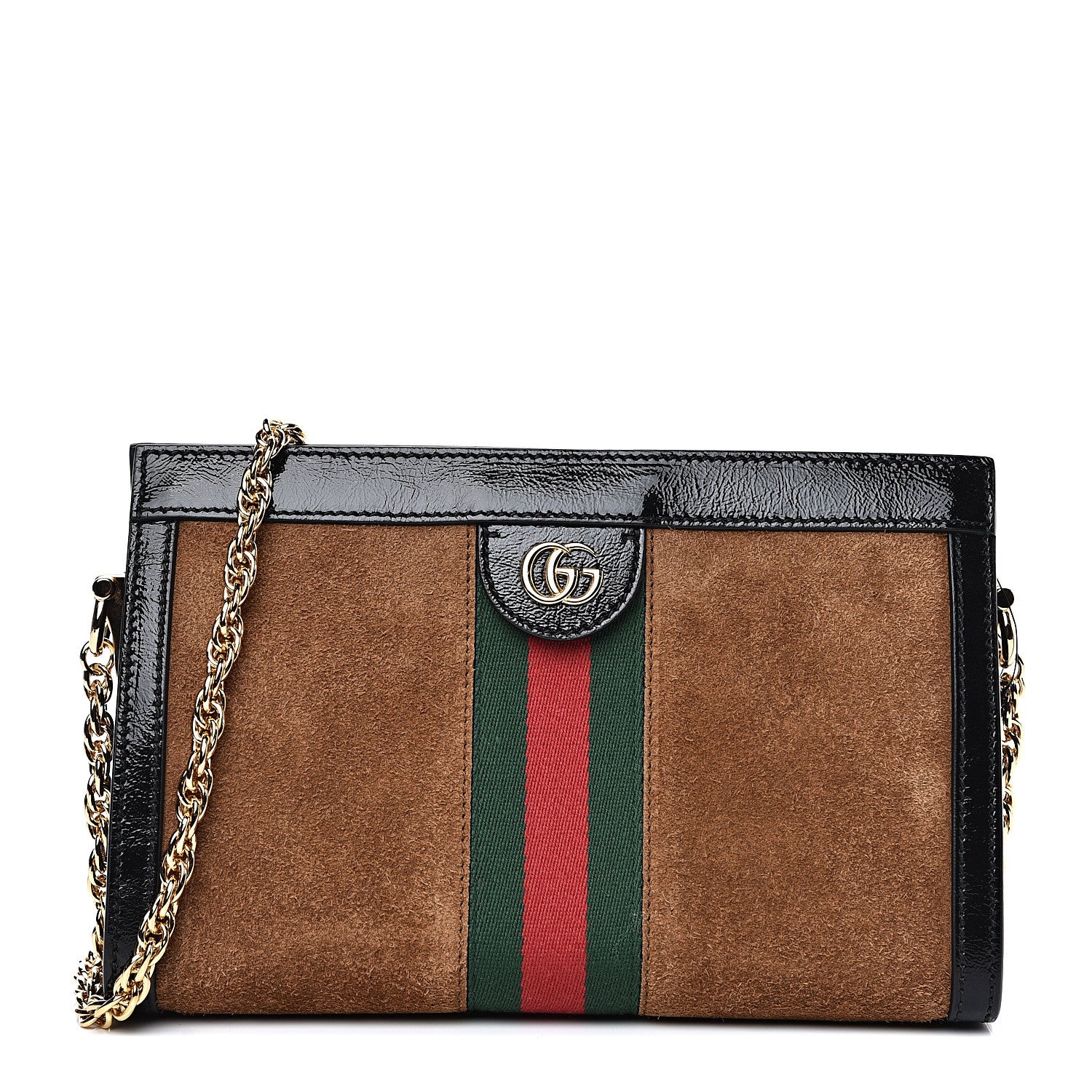 Gucci Suede Patent Web Small Ophidia Chain Shoulder Bag Nocciola Black 1 of 12