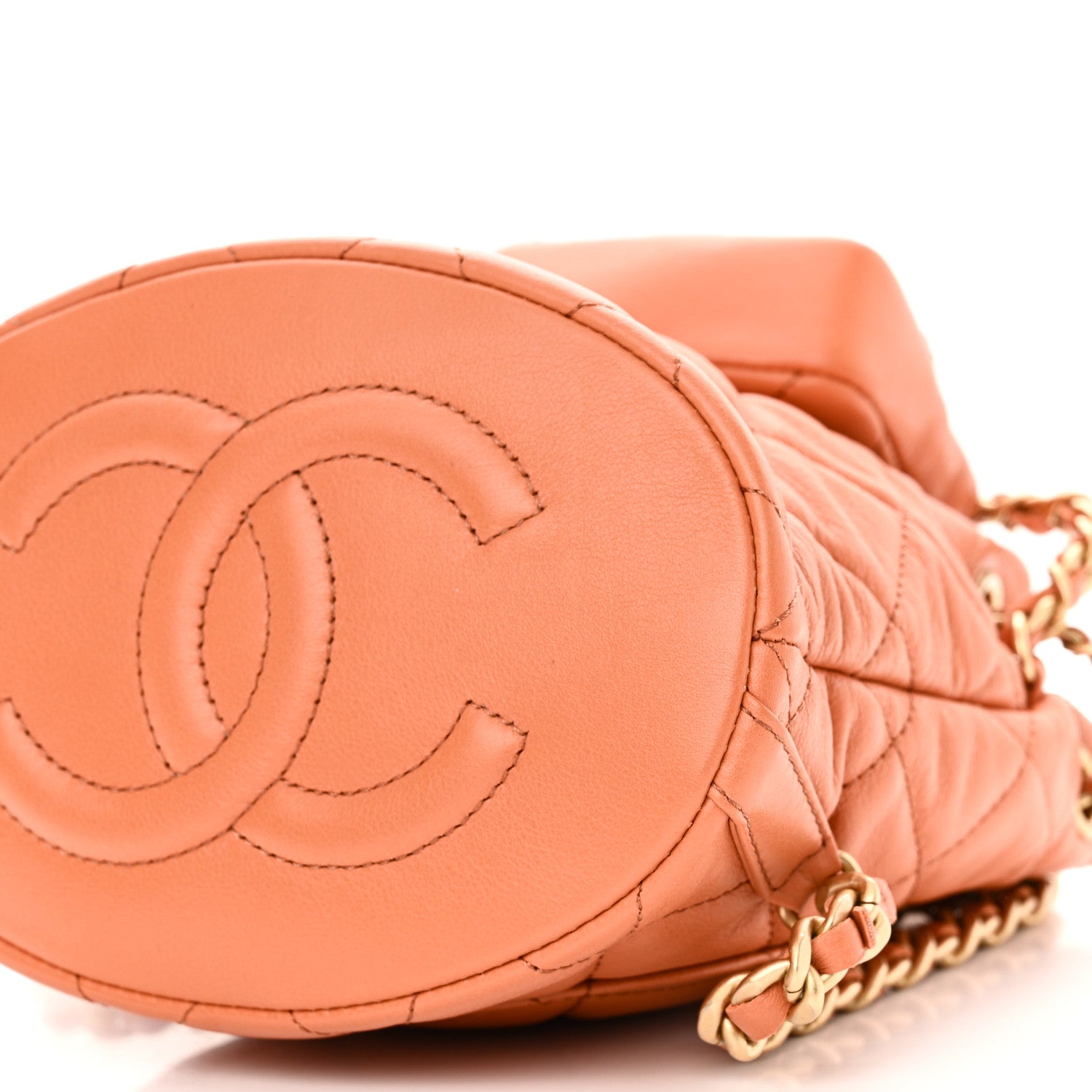 Chanel Calfskin Quilted Small CC Chain Bucket Backpack Orange 10 of 10