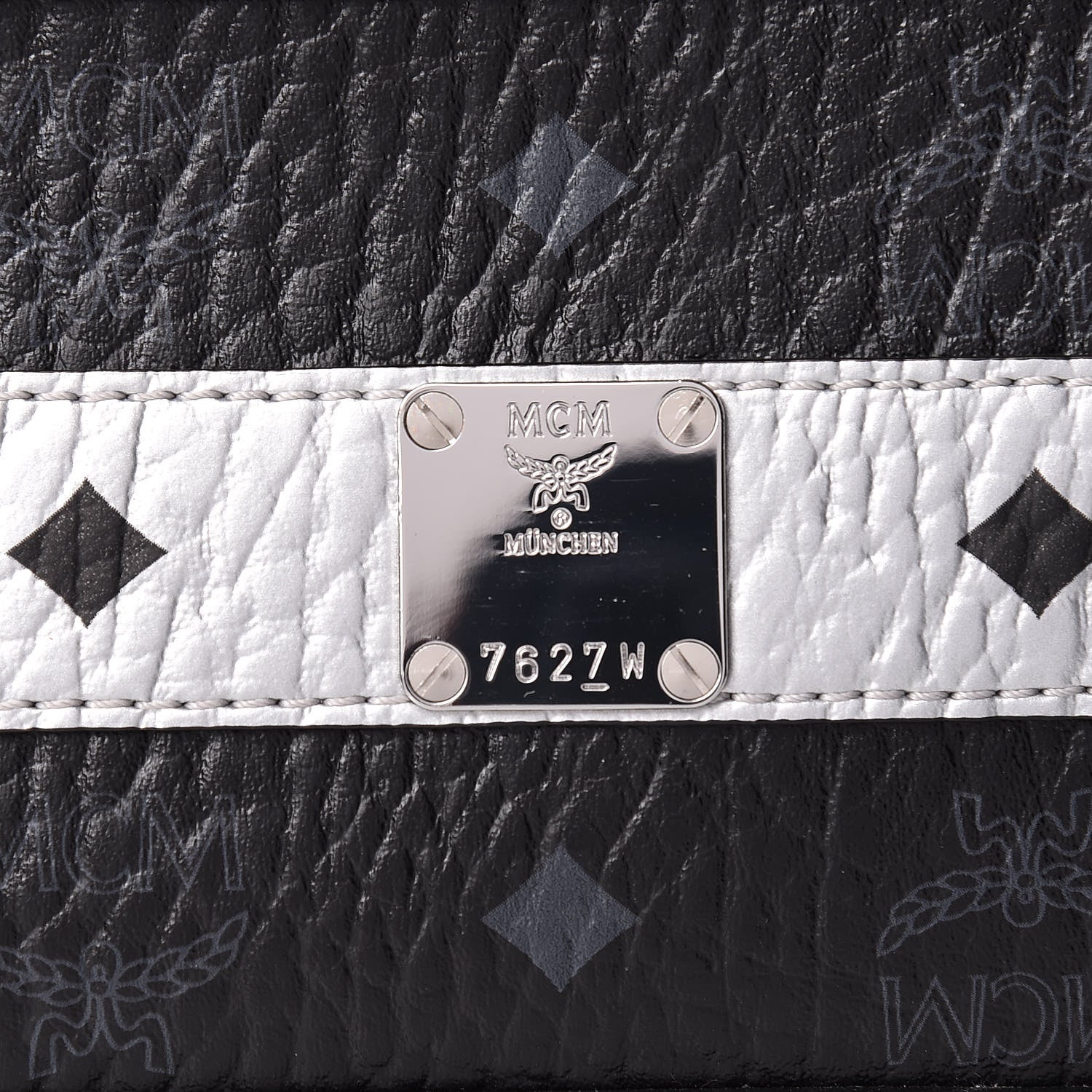 MCM Metallic Visetos Striped Medium Anya Shopper Tote Black Silver 7 of 11