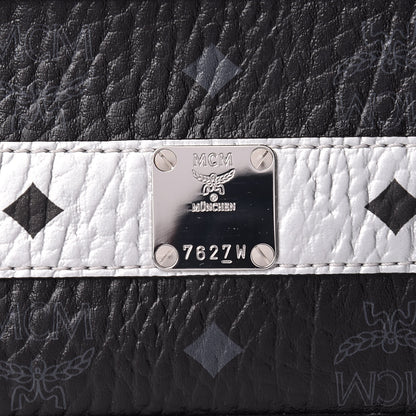 MCM Metallic Visetos Striped Medium Anya Shopper Tote Black Silver 7 of 11