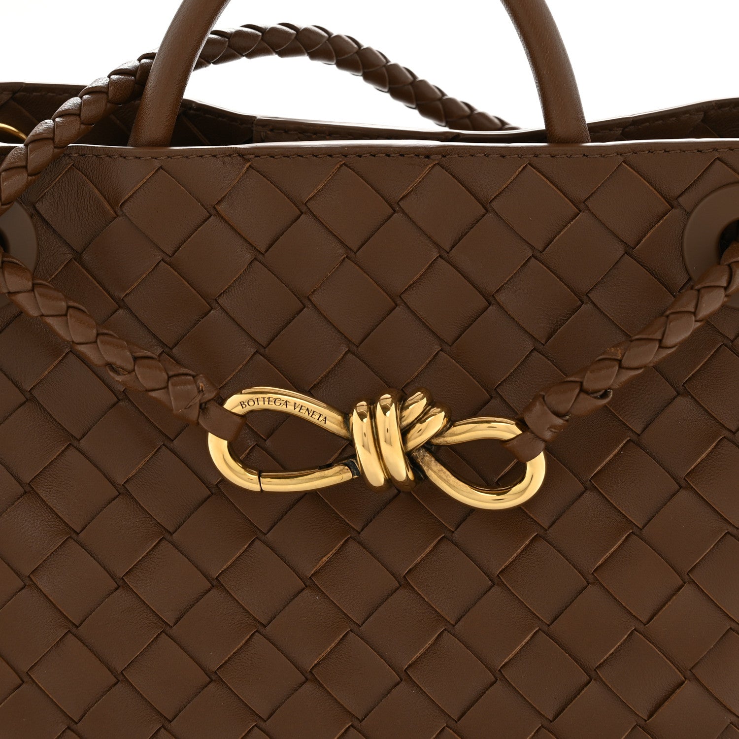 Bottega Veneta Nappa Intrecciato Small Andiamo Shoulder Bag Cognac