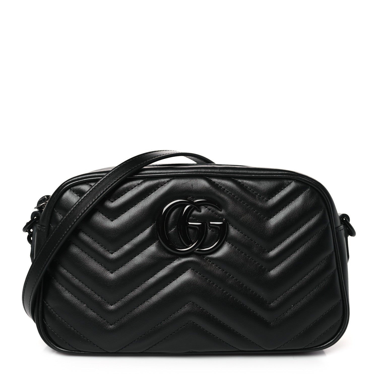Gucci Calfskin Matelasse Monochrome Small GG Marmont Chain Shoulder Bag Black 1 of 9