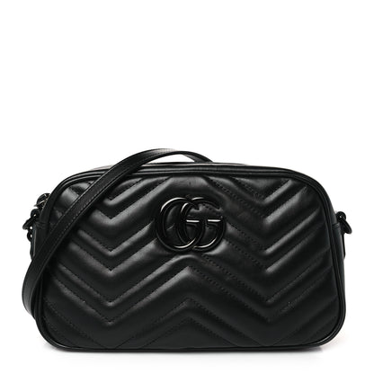 Gucci Calfskin Matelasse Monochrome Small GG Marmont Chain Shoulder Bag Black 1 of 9