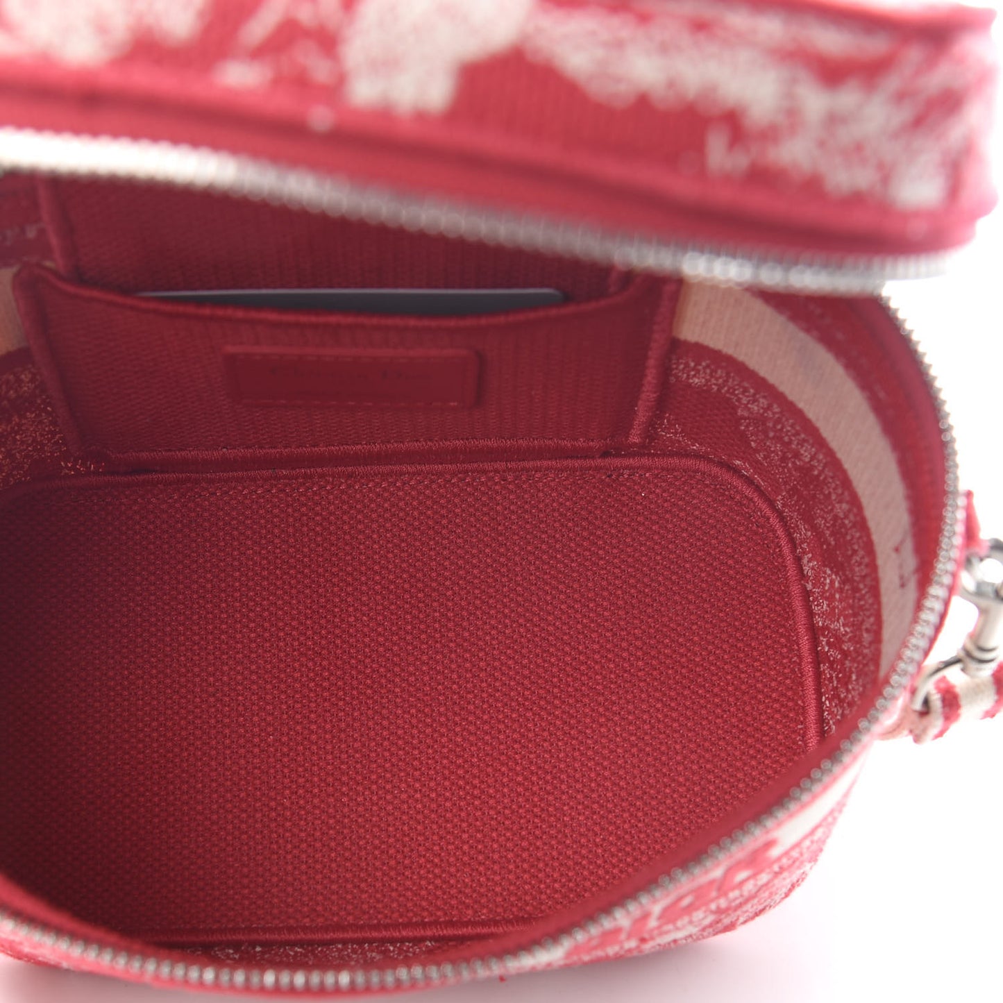 Canvas Embroidered Toile De Jouy Small Travel Vanity Case Fuchsia