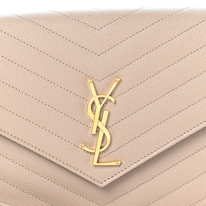 Saint Laurent Grain De Poudre Matelasse Chevron Monogram Envelope Clutch Dark Beige 8 of 8