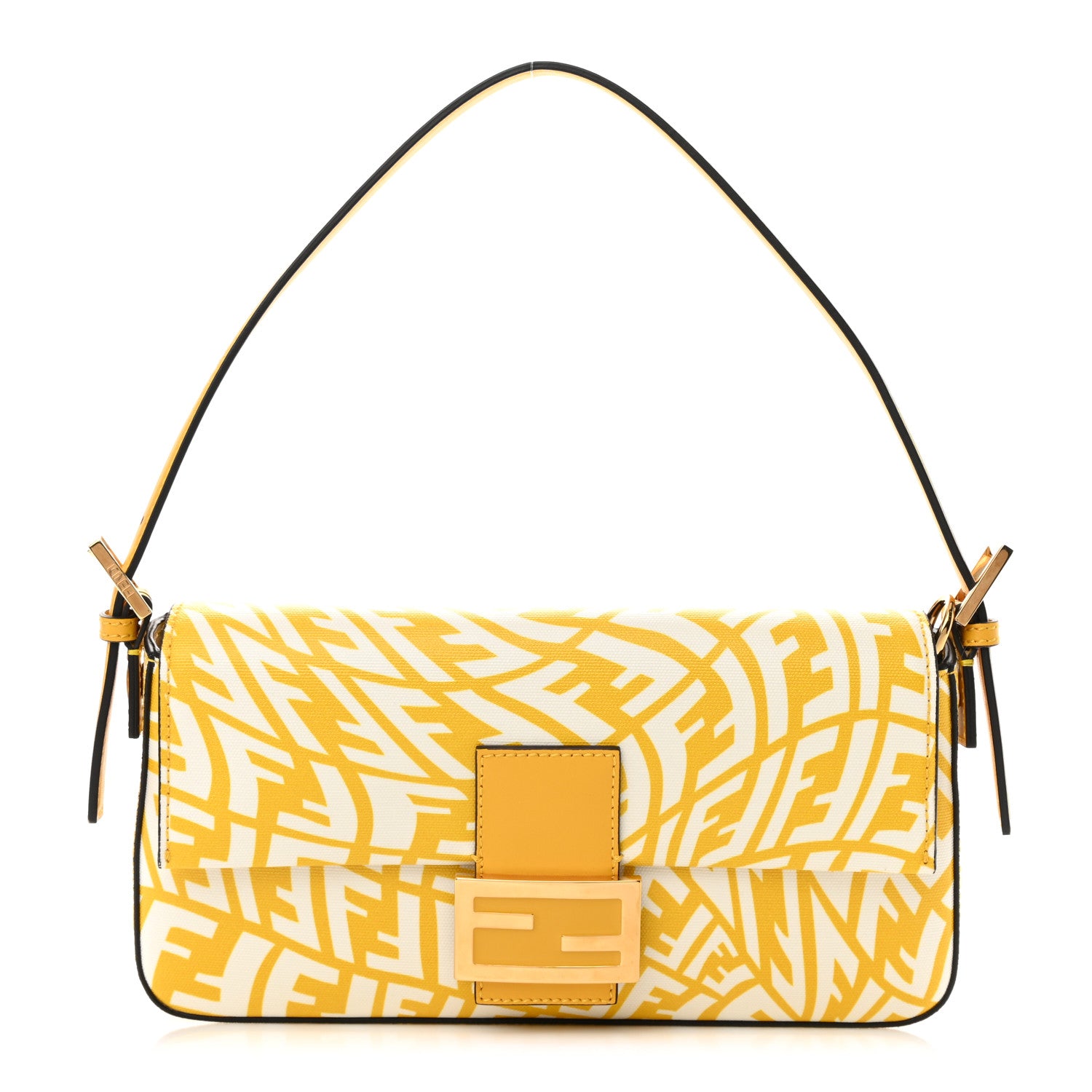 Fendi X SARAH COLEMAN Glazed Canvas Vitello King FF Vertigo Baguette 1997 Mimosa White 1 of 10