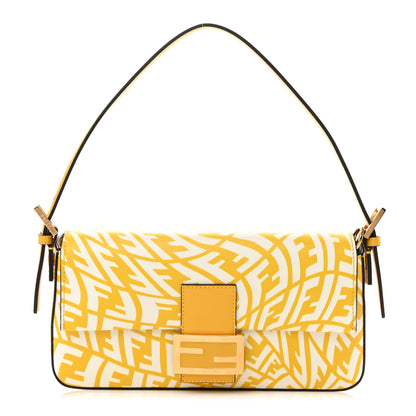 Fendi X SARAH COLEMAN Glazed Canvas Vitello King FF Vertigo Baguette 1997 Mimosa White 1 of 10