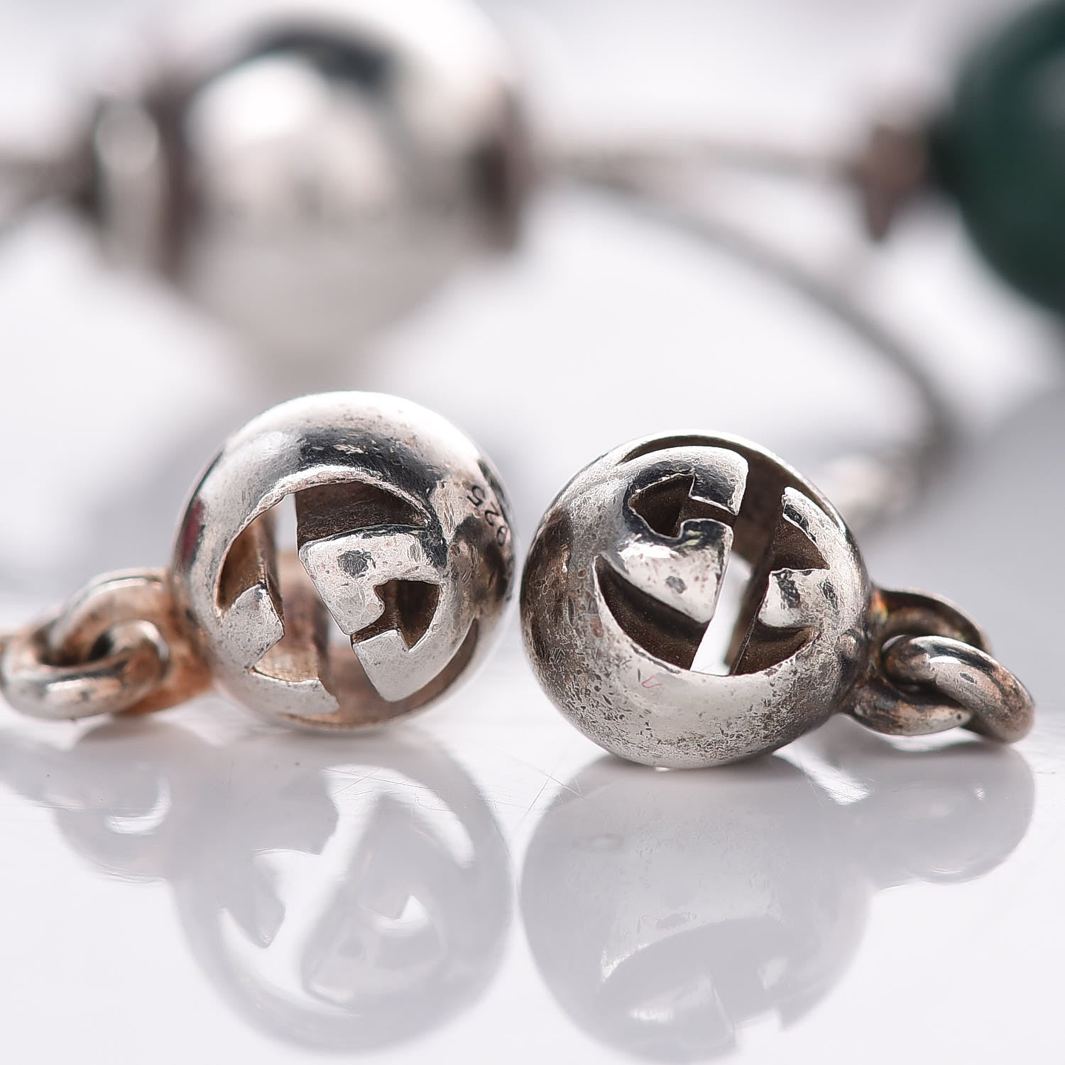 Gucci Sterling Silver Wood Boule Britt Bracelet Green 5 of 6