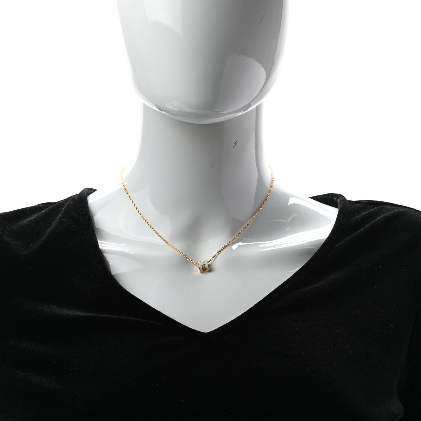 Lacquered Gold Mini Pop H Pendant Necklace White