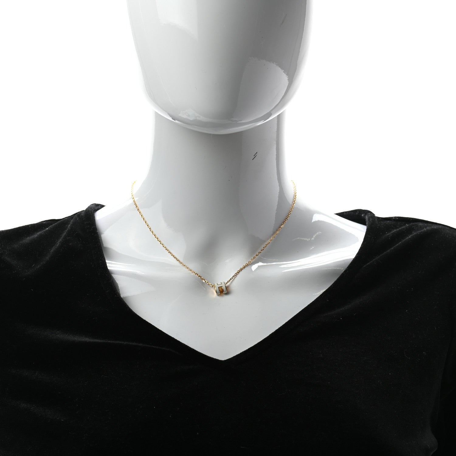 Hermes Lacquered Gold Mini Pop H Pendant Necklace White 2 of 5