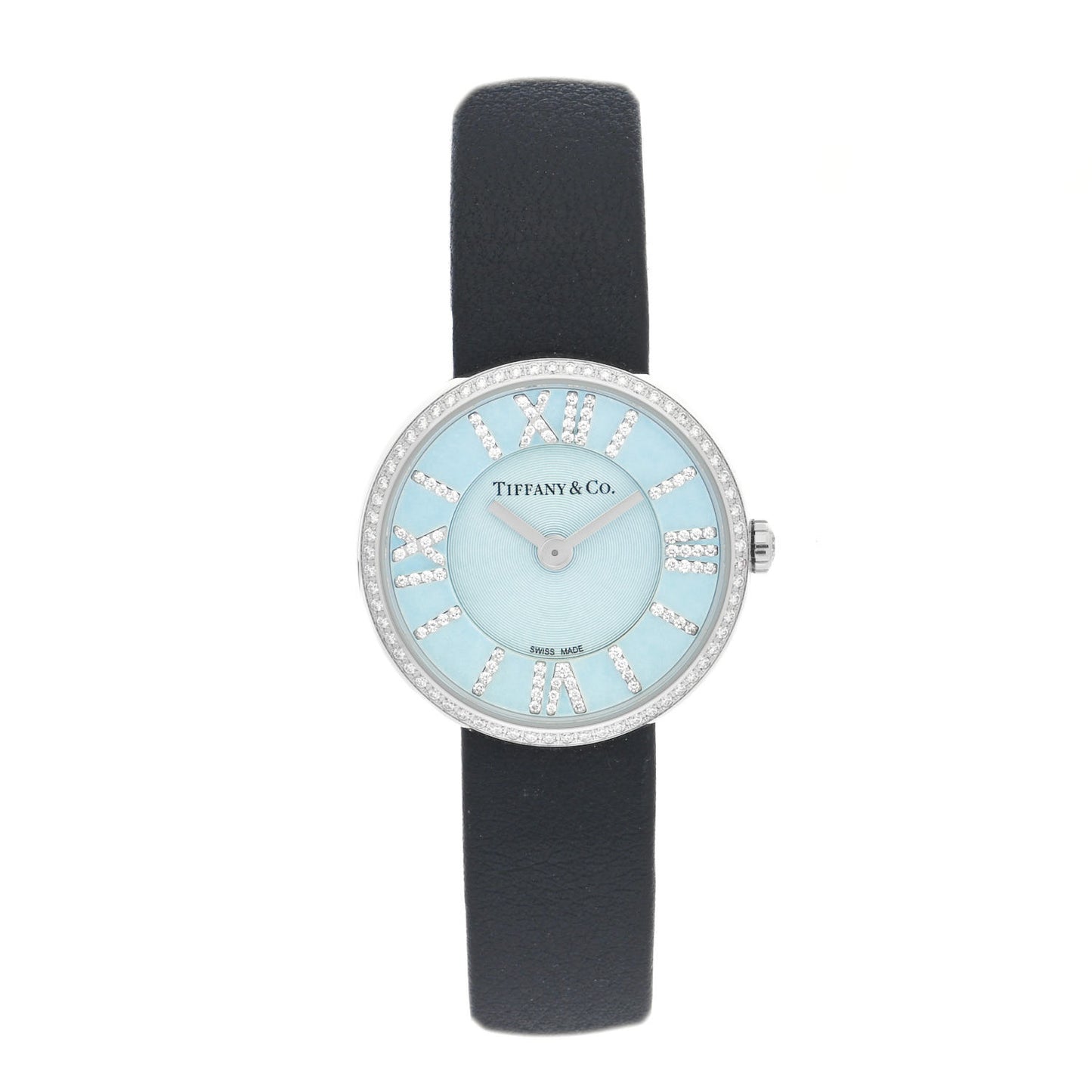 Stainless Steel Calfskin Diamond Bezel 24mm Atlas 2-Hand Quartz Watch Tiffany Blue