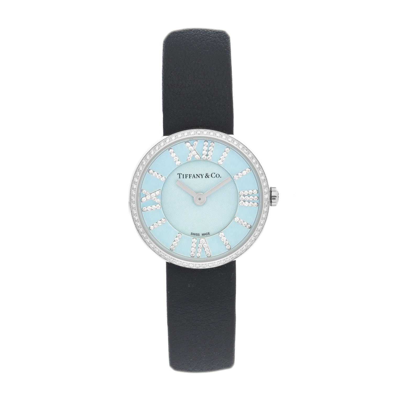 Tiffany Stainless Steel Calfskin Diamond Bezel 24mm Atlas 2-Hand Quartz Watch Tiffany Blue 1 of 5