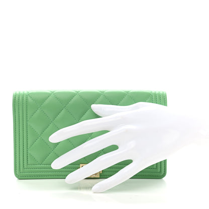 Chanel Lambskin Quilted Boy Yen Wallet Green 2 of 8