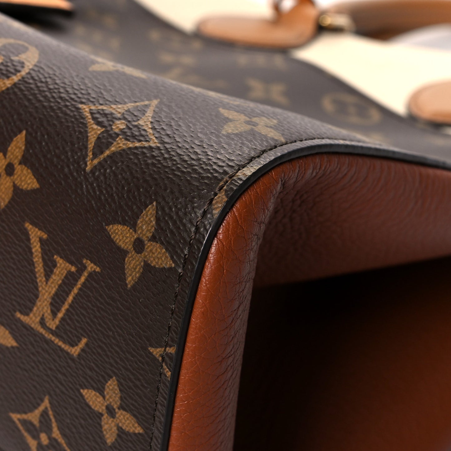 Calfskin Monogram Fold Tote MM Camel Sunbeam Cream
