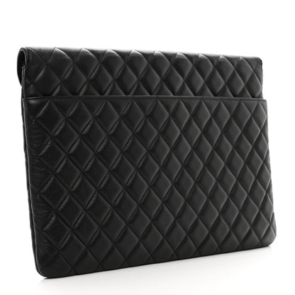 Chanel Calfskin Quilted Front Logo Enchained Clutch Black 3 of 10