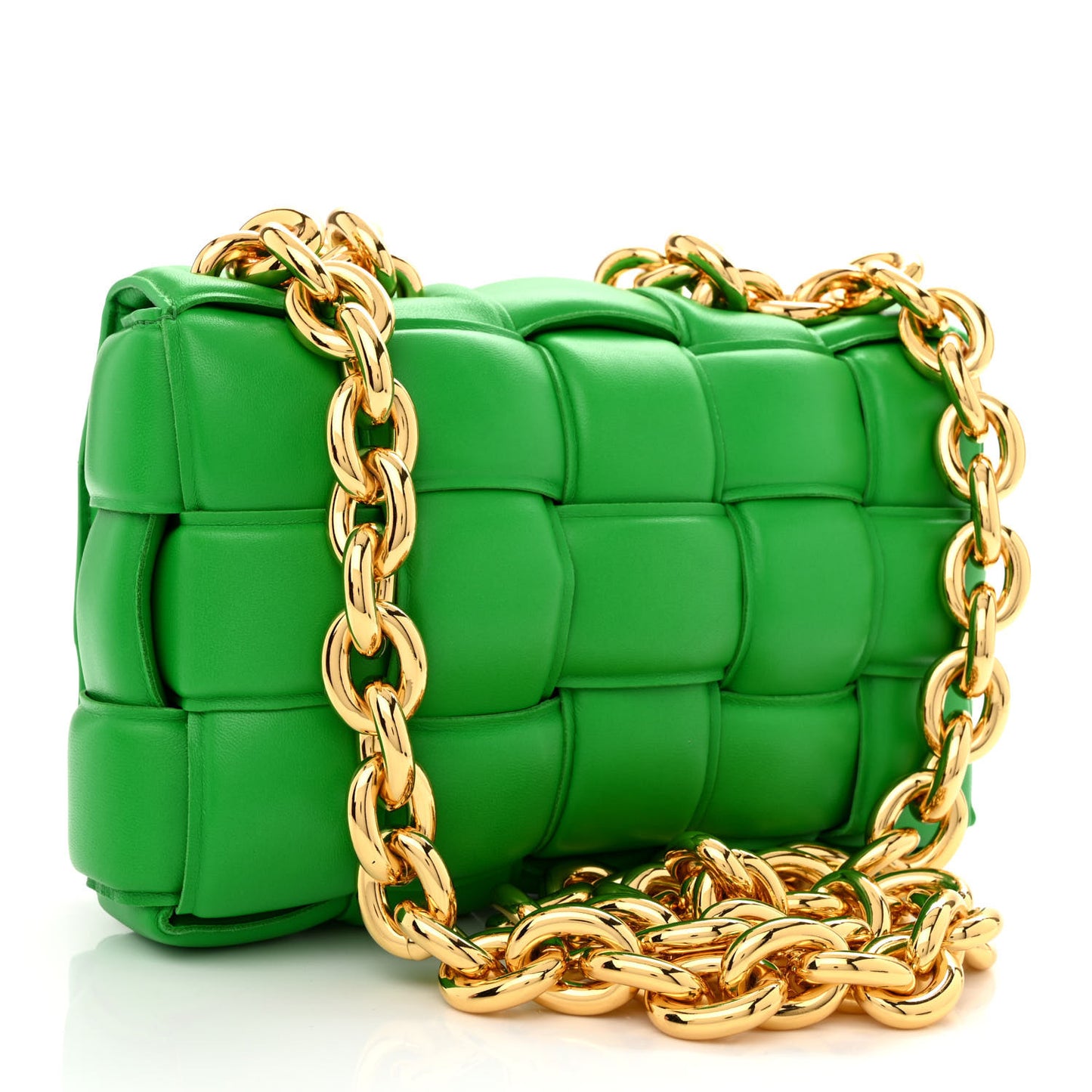 Lambskin Maxi Intreccio Padded Chain Cassette Crossbody Bag Parakeet