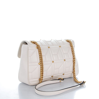Gucci Calfskin Matelasse Studded Medium GG Marmont Shoulder Bag White 3 of 7