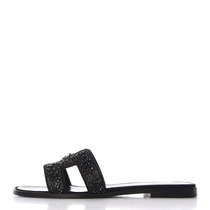 Hermes Goatskin Crystal Oran Sandals 39.5 Black 1 of 10