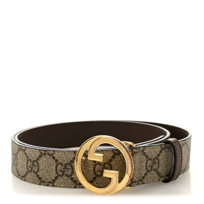 Gucci GG Supreme Monogram Textured Dollar Calfskin Blondie 30mm Belt 95 38 Beige Ebony New Acero 1 of 7