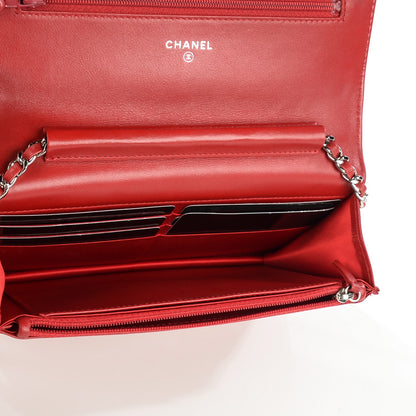 Chanel Patent Camellia Embossed Wallet on Chain WOC Rouge 5 of 8