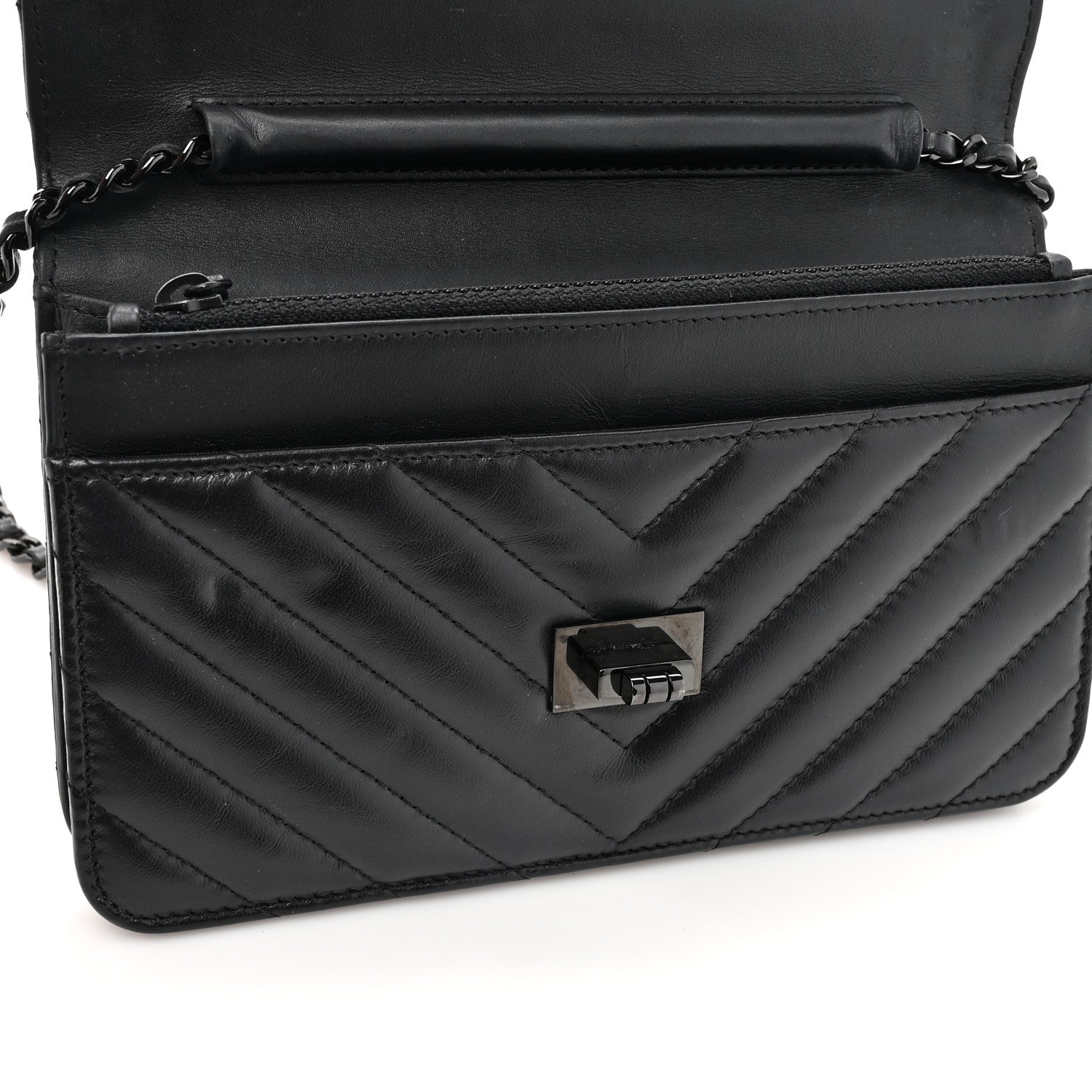 Chanel Aged Calfskin Chevron Quilted Reissue Wallet On Chain WOC So Black 13 of 17