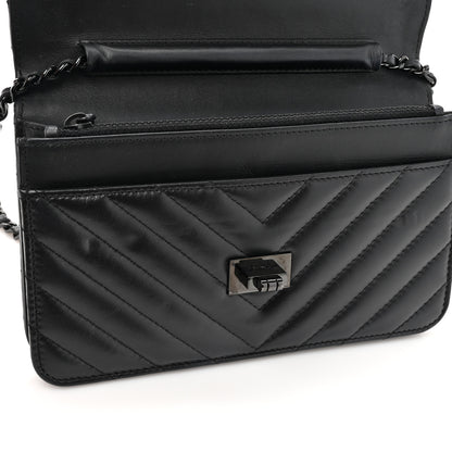Chanel Aged Calfskin Chevron Quilted Reissue Wallet On Chain WOC So Black 13 of 17