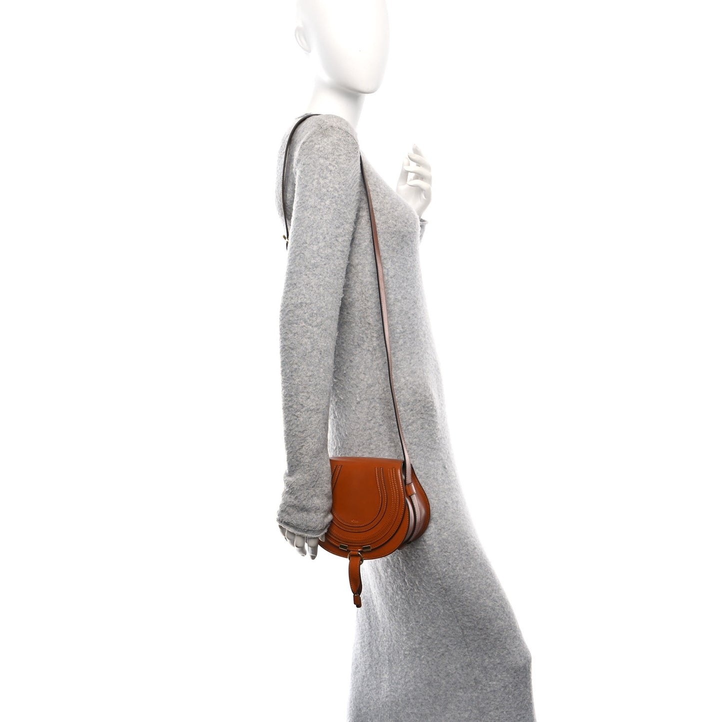 Shiny Calfskin Small Marcie Saddle Bag Clay Brown